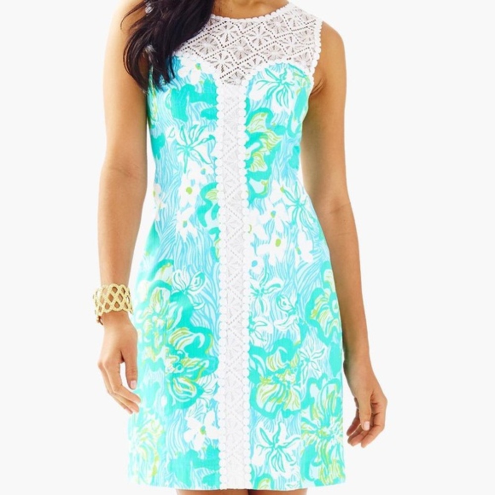 Lilly Pulitzer Sofia Lace Shift Dress Blue & Green